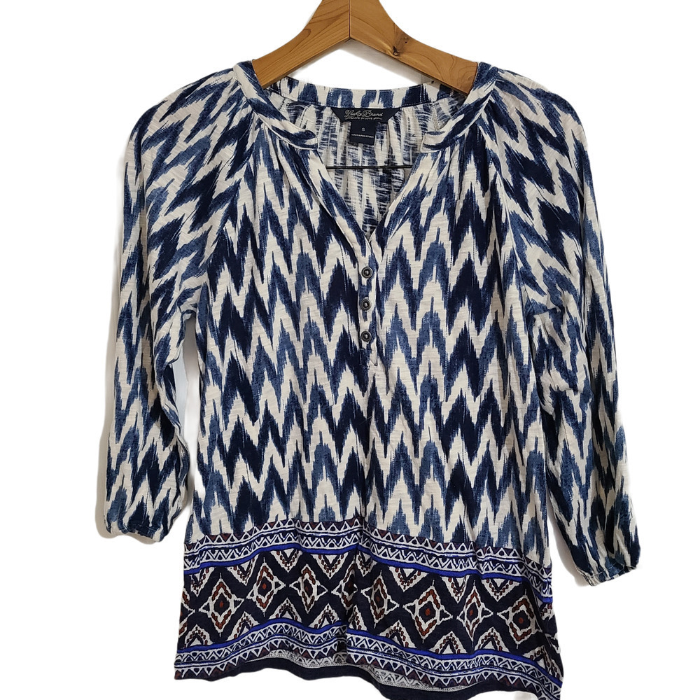 Lucky Brand Boho Elbow Sleeve Top Patchwork